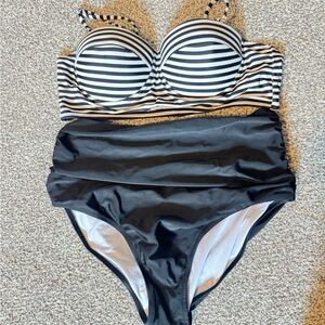 Cupshe high waisted Black and White Striped Swimsuit
